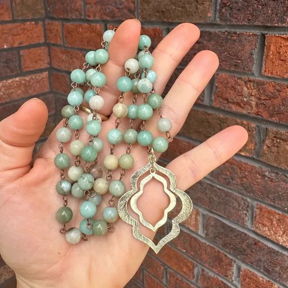 Amazonite Natural Stone Lotus Necklace - Picture 5 of 8